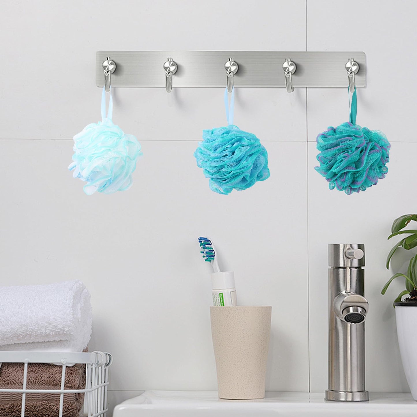 Aiuulu 4 Pcs Washable Shower Loofah Sponge, Exfoliating Body Shower Pouf, Bath Loofah Body Sponge, Bath Scrubber, Shower Scrubber for Men, Women