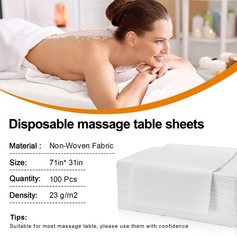 Bozikey 100PCS Massage Table Sheets, Disposable Bed Sheets for Massage Table, Spa Bed Covers for Esthetician, Tattoo, Waxing, Lash Bed, Salon Table, Non-Woven Fabric 71" x 31" (White)