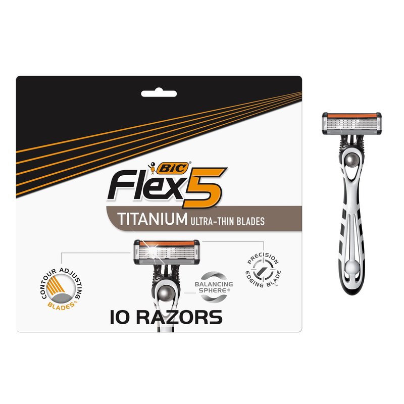BIC Flex 5 Men’s Disposable 5-Blade Razors, Pivoting Head and Precision Edging Blade, 10-Pack