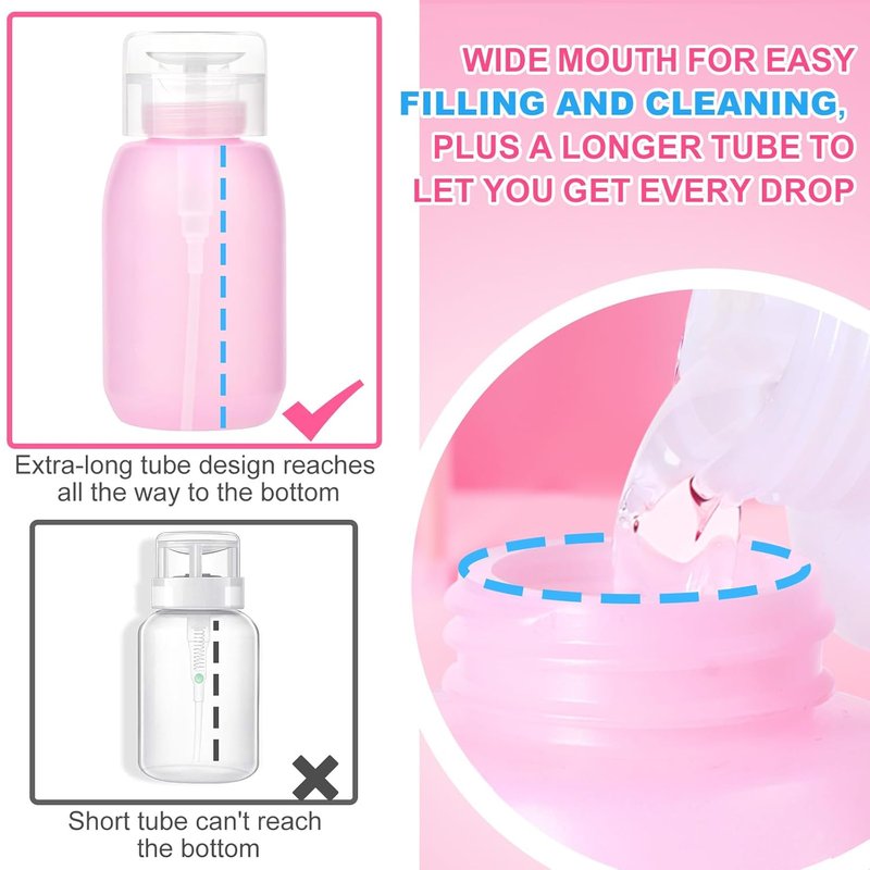 Acetone Pump Dispenser - Push Down Nail Polish Remover & Makeup Pump Bottle | 200ML (6.8oz) - 2 Pack