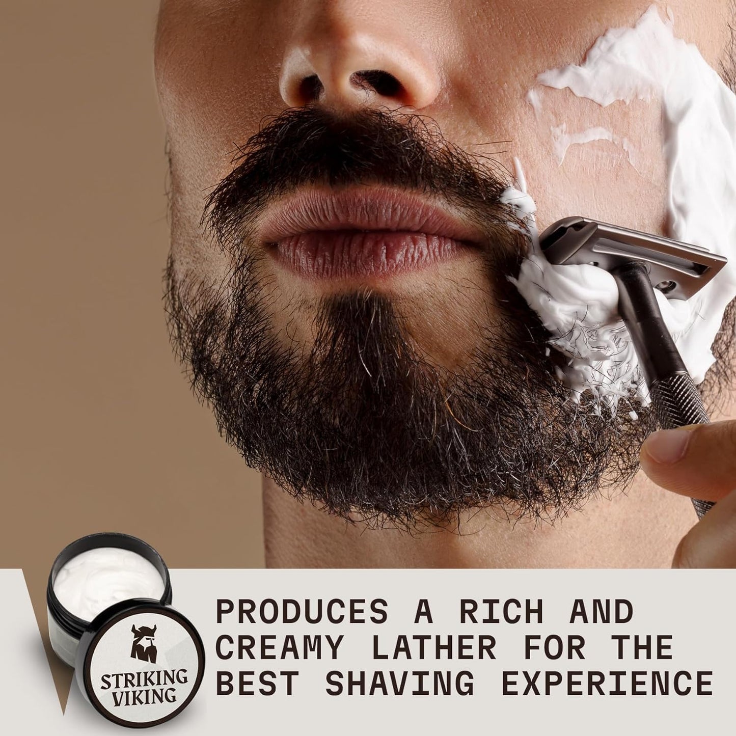 Striking Viking Men's Shaving Cream - 5.3 Oz, Pack of 1, Unscented - Irritation-Free Sensitive Skin - Compact Travel Shave Cream - Smooth Lather