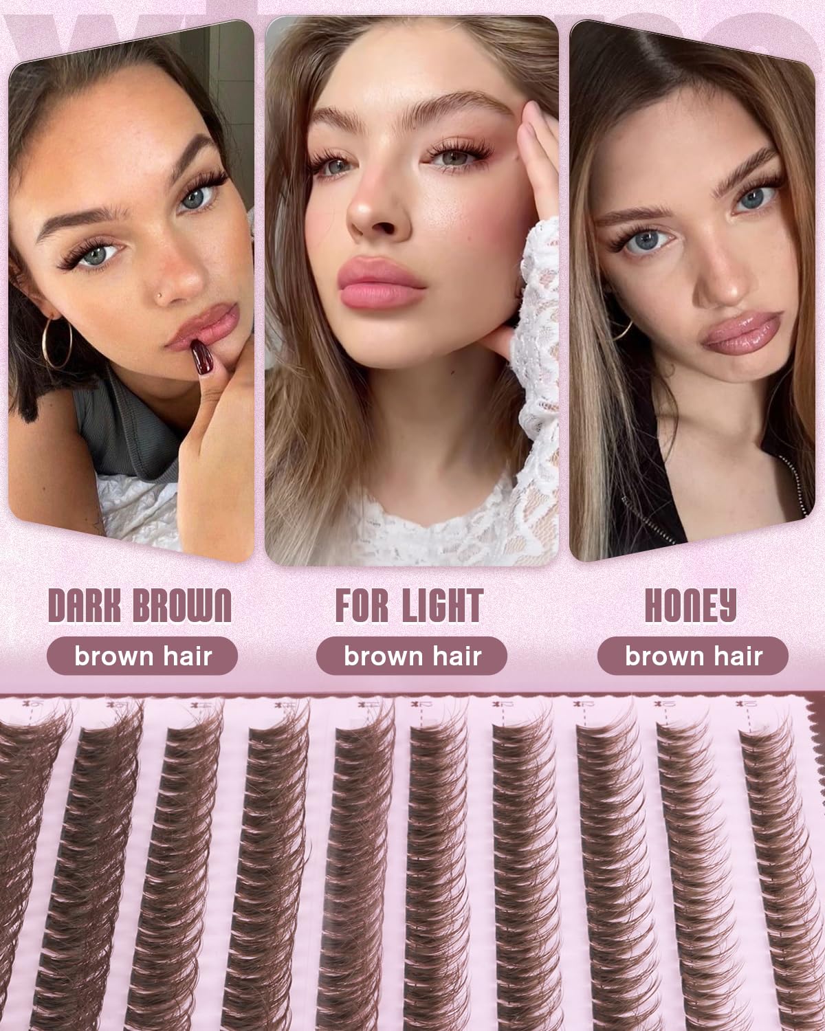 Wtvane Brown Lash Clusters Fluffy Eyelash Clusters 10-16mm Natural Cluster Eyelash Extensions Wispy Lashes Clusters Dark Brown Fairy Individual Lashes with Soft Thin Band for Natural Fluffy Look