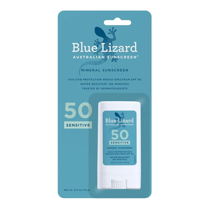 Blue Lizard Sensitive Mineral Sunscreen Stick - SPF 50+ Zinc Oxide, Water Resistant, Fragrance-Free | 0.5 Oz