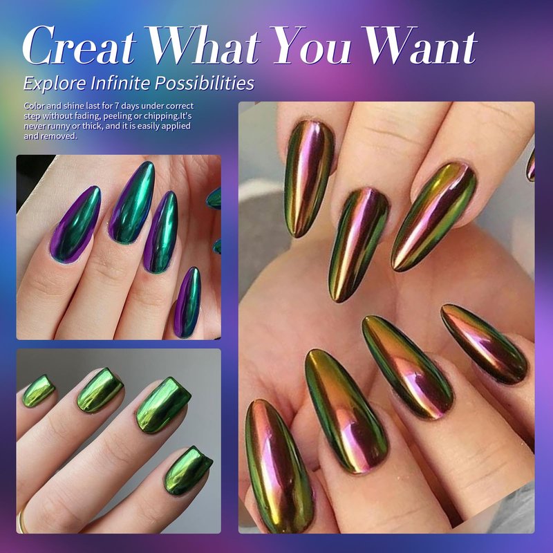 Born Pretty Chameleon Nail Polish Set, 6 Colors Chrome Holographic Metallic Glitter Quick Dry Nail Lacquer Kit Long Lasting DIY Fingernail Art Home Salon Valentines Gifts for Women Girls
