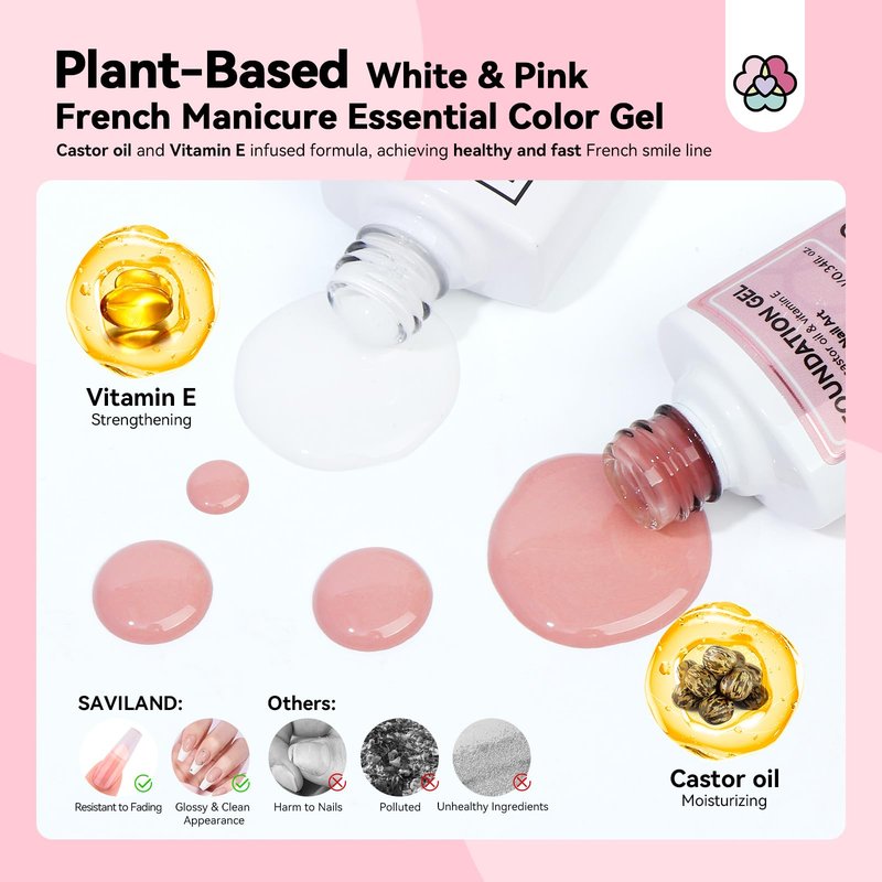 Saviland French Manicure Kit : French Tip Tools for Beginners French Tip Nail Stickers French Nail Brush White Gel Nail Polish Quick-Dry Nail Lamp French Tips Guides for Nail Art