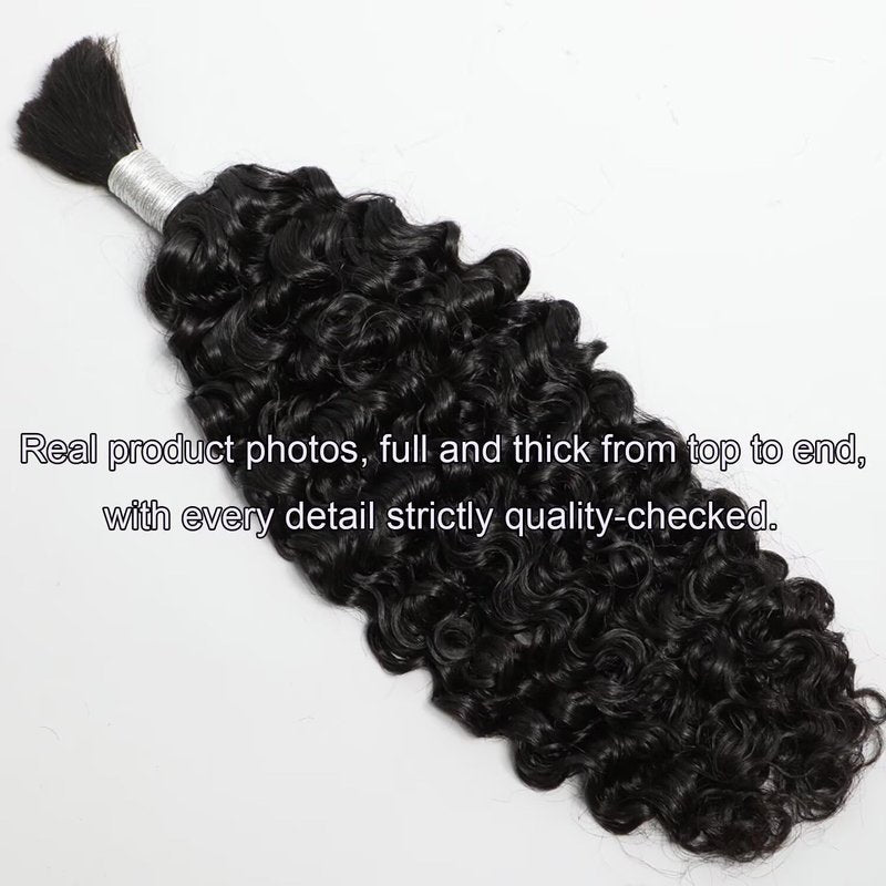 Lemoda Boho Human Hair Extensions - Burmese Curly Bulk for Knotless Braids | 12 Inch, 100g, Natural Black
