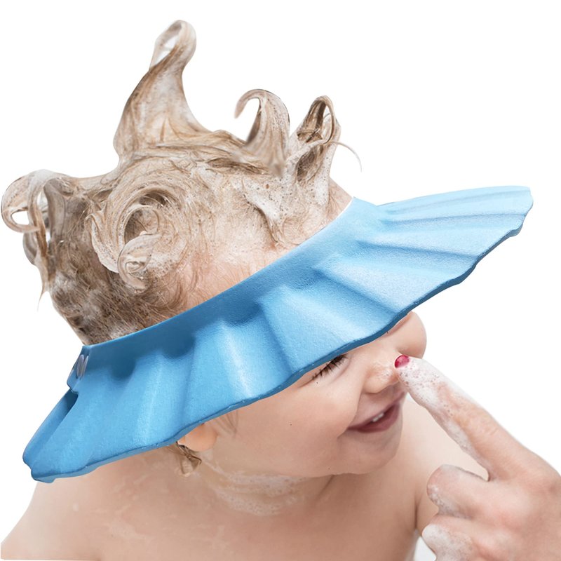Baby Shower Cap Soft Adjustable Baby Bath Head Cap Visor for Washing Hair Shower Bathing Protection Bath Cap for Toddler, Kids, Children (Blue)