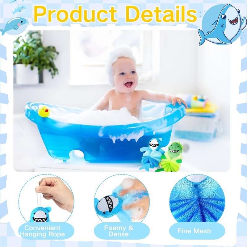 ASTRYAS 6 Pcs Bath Loofahs Kids Toddler Cute Animal Bath Sponges Loofah Pouf Body Scrubber Mesh Sponges for Children Shower Washing Exfoliating
