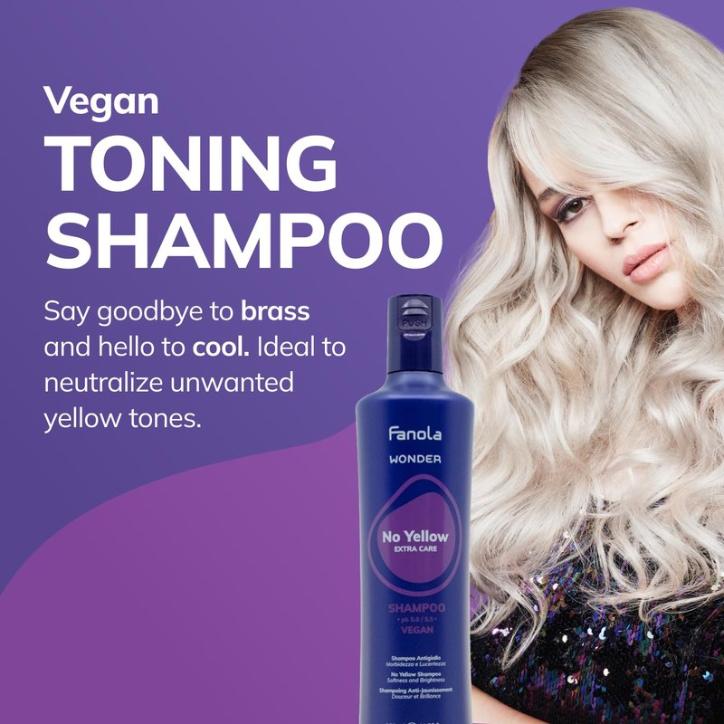 Fanola Wonder No Yellow Purple Shampoo - Color Depositing Formula for Blondes & Grey Hair - 3.38 Fl Oz