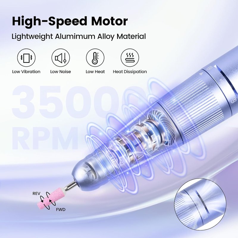 Lavinda Electric Nail Drill Machine - 35000RPM Cordless Rechargeable Efile for Acrylic Gel Nails | Purple 910