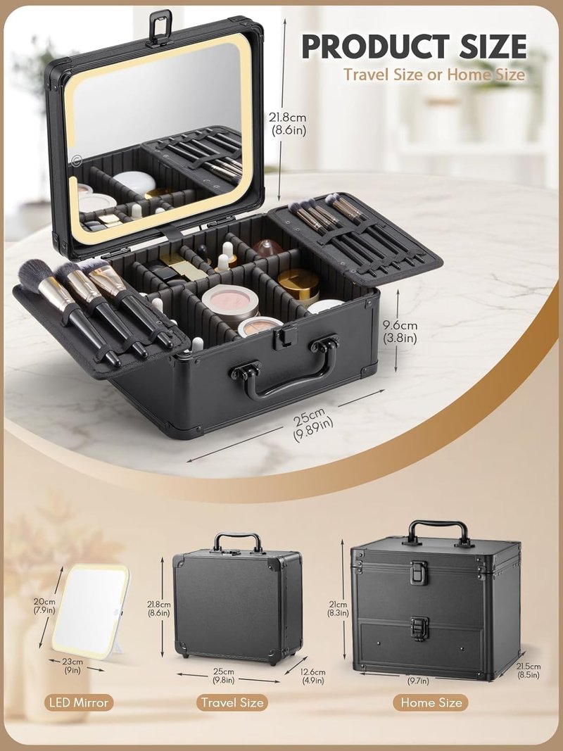 Makeup Case with Light-Up Mirror - Stylish Organizer Bag for Women & Girls | Perfect for Travel