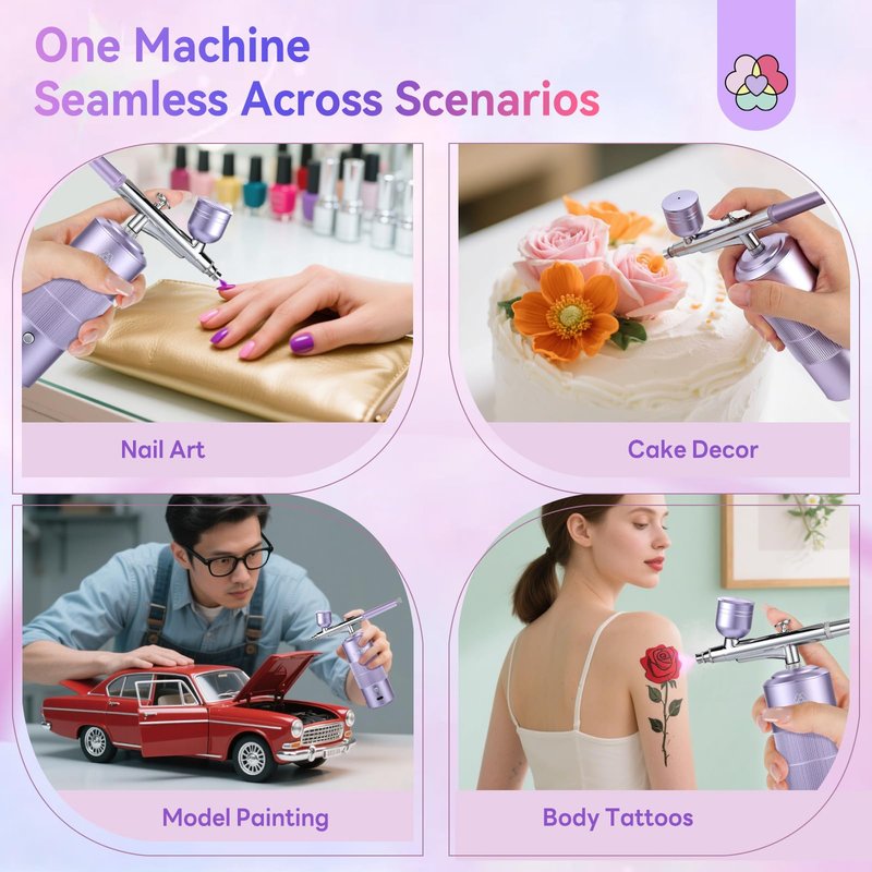 SAVILAND Advanced 30 PSI Airbrush Kit: Purple AirBrush for Nails 0.3s Instant atomization Three-Mode Limitless Nail Art Creativity & Salon-Perfect Instant Color Nail Airbrush Machine for Ombre French