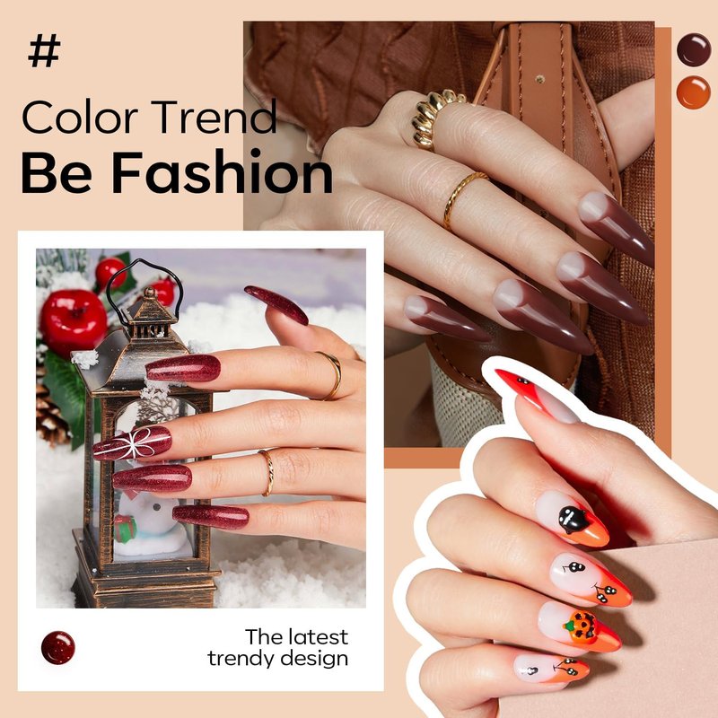 Modelones Gel Nail Polish Set - 6 Colors for Winter | Brown, Orange, Burgundy & Glitter Shades