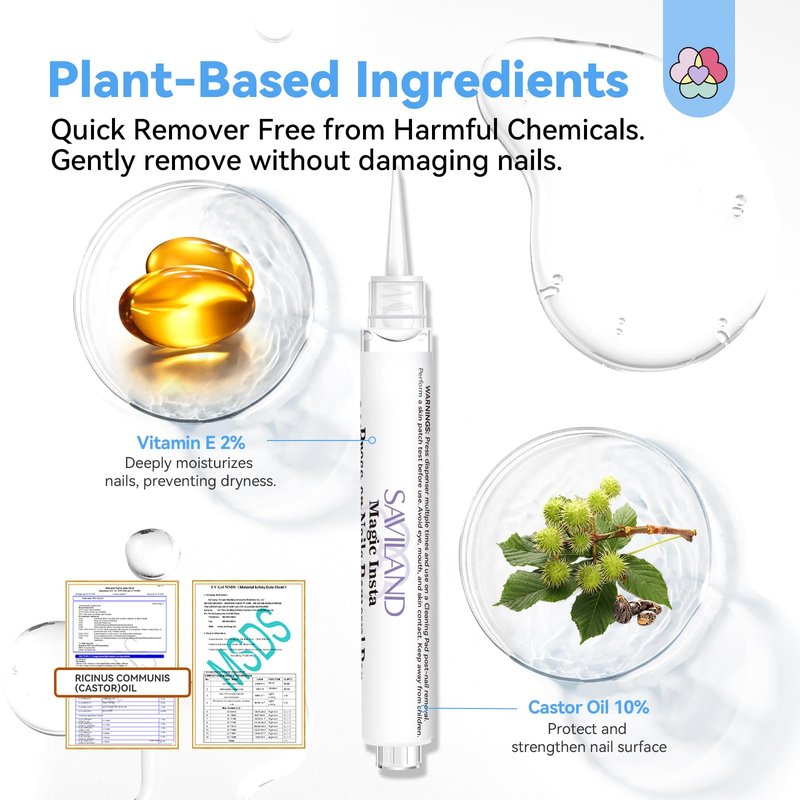 SAVILAND Solid Nail Glue Remover Pen: 10s Quick Press On Nail Remover with Vitamin E Castor Oil Click & Remove Nail Glue Remover for Press on Nails Fake Nails Solid Glue Gel, Alcohol Free Acetone Free