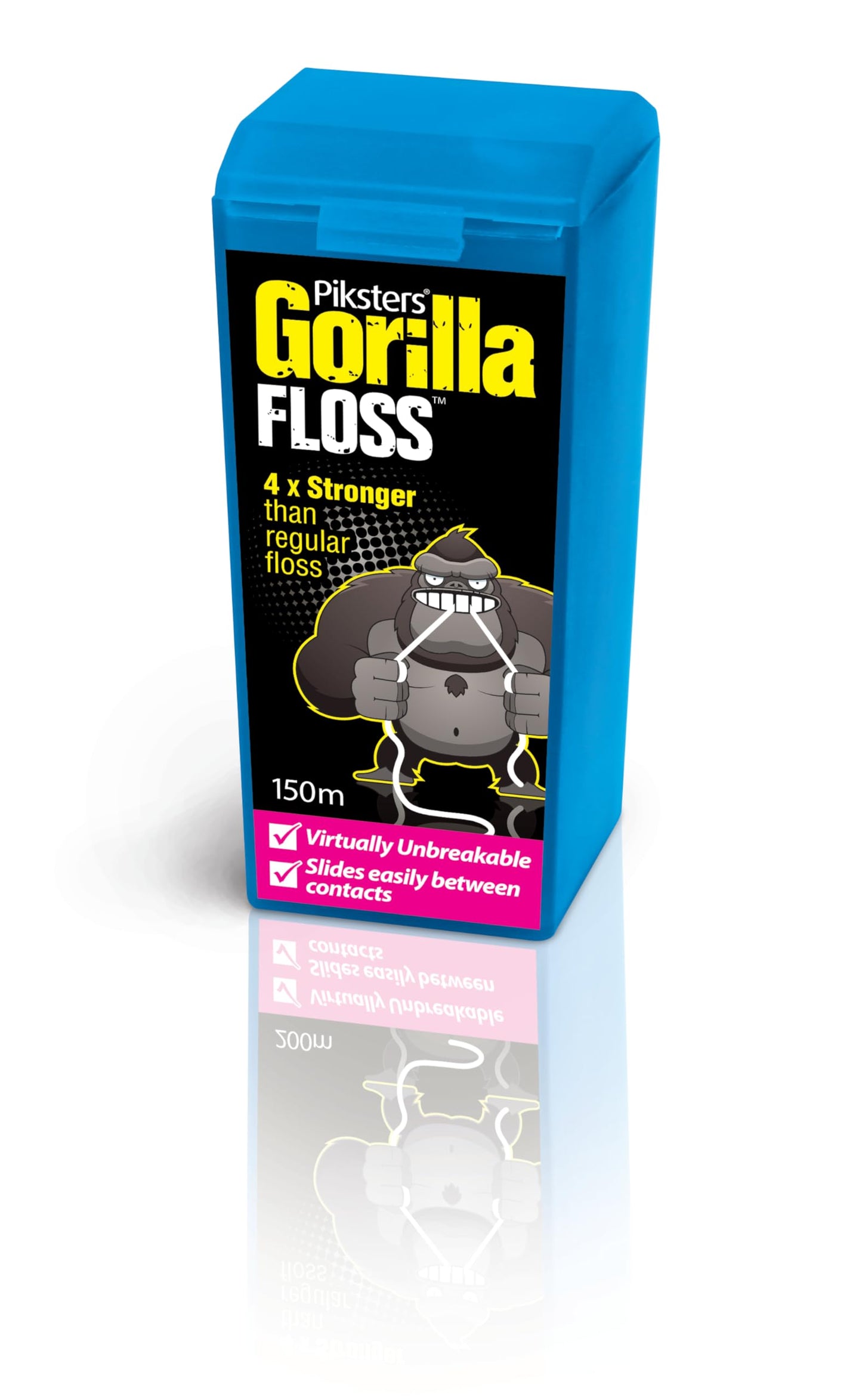 Piksters Gorilla Floss, 150 Meters (164 Yds), Extra Strong Dental Floss, Plaque Remover for Teeth, Shred Resistant, Smooth Gliding, Waxed, Deep Cleaning Teeth Flosser, Oral Care for Adults & Kids