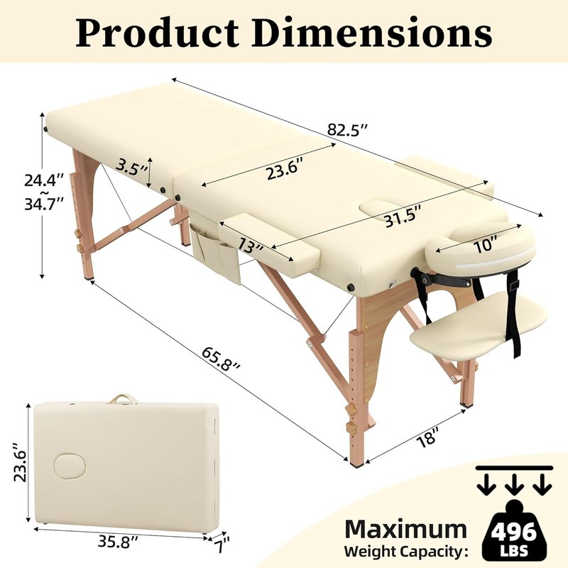 Civama Portable Massage Table - Lightweight Aluminum Frame with Carrying Bag | Beige, Ideal for Spa & Tattoo Use