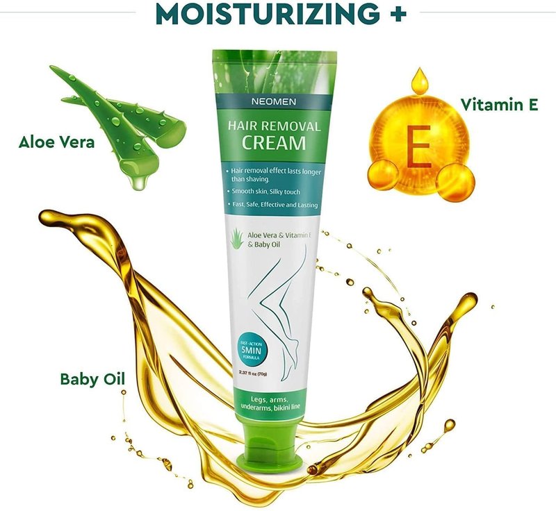Hair Removal Cream - Painless Depilatory for Sensitive Skin | Moisturizing with Aloe Vera & Vitamin E, 2.37 Fl Oz