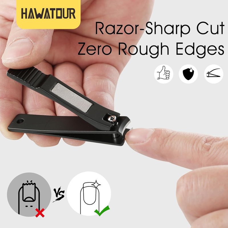 Professional Nail Clippers Set - Curved Stainless Steel Blades for Fingernails & Toenails | Compact Black Tin Case