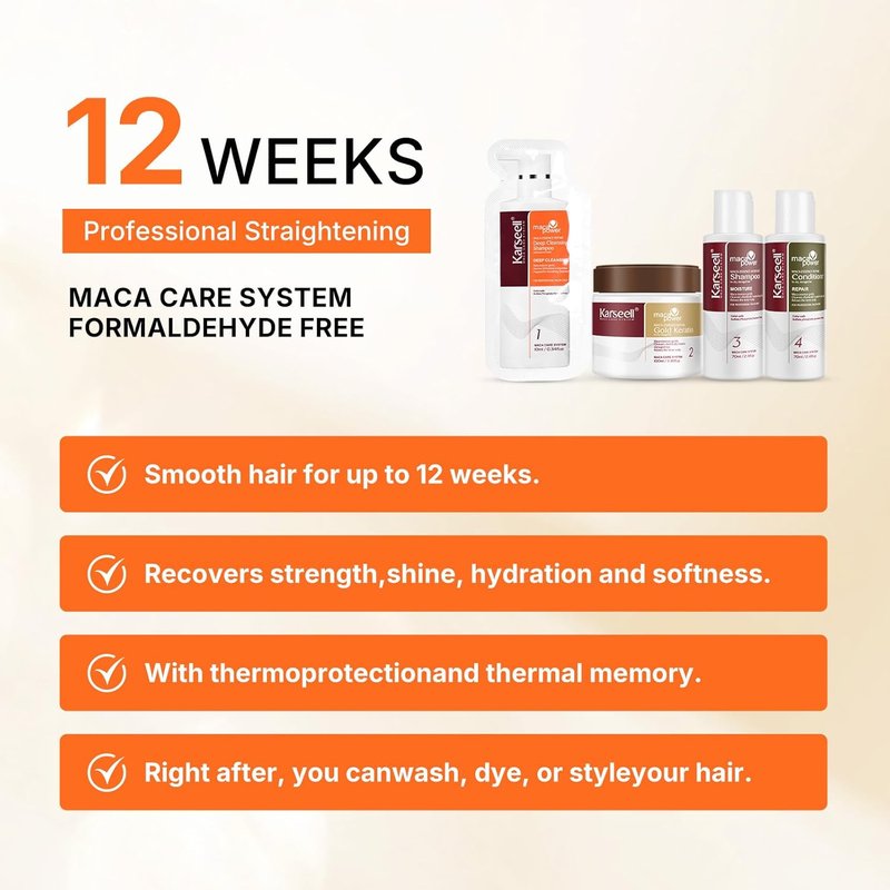 Karseell Maca Essence Hair Treatment Kit - 12 Weeks of Professional Straightening for All Hair Types