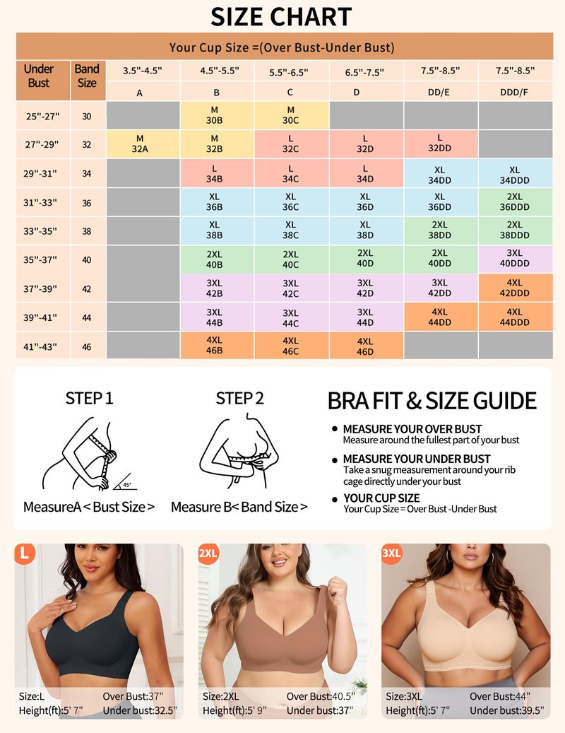 PoseFree Wireless Bras for Women Full Coverage Bra Full Support and Lift No Underwire Back Smoothing Bralette Everyday Bra (White,XL)