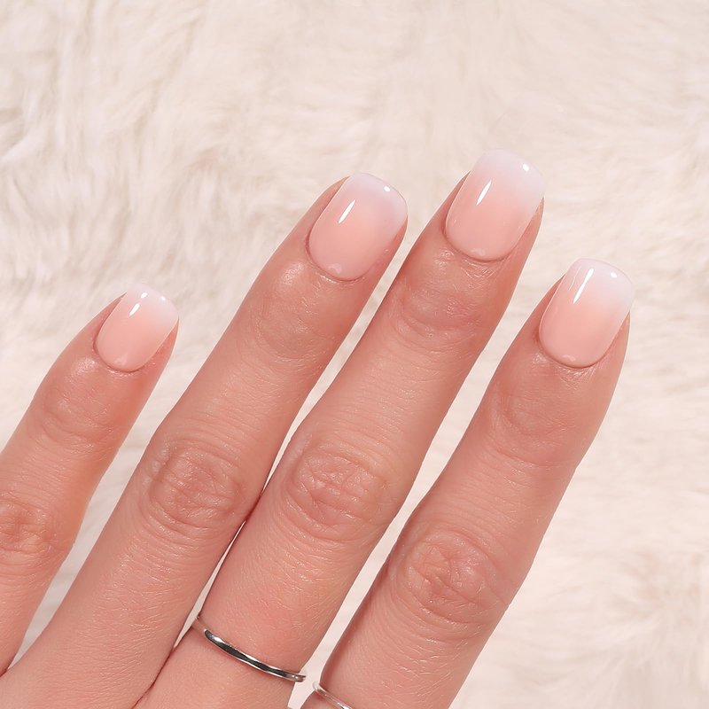 Handmade Square Ombre Press On Nails,GlimightyX UV Cured Soft Gel Press On Nails Short with Nail Glue Kit,10 Reusable Fake Glue On Nails,Size XS，That Girl