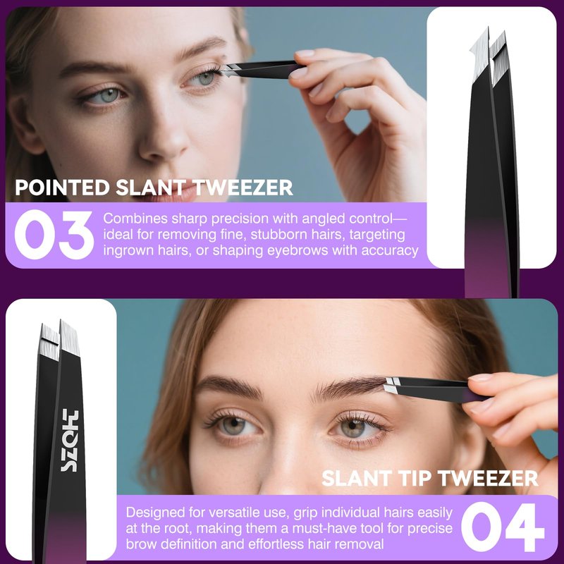 Professional Tweezers Set for Eyebrows – 4PC Precision Stainless Steel Tweezers Kit with Slant, Pointed & Flat Tips – Eyebrow Hair Removal Tool for Women & Men – Eco-Friendly Paper Tube Packaging