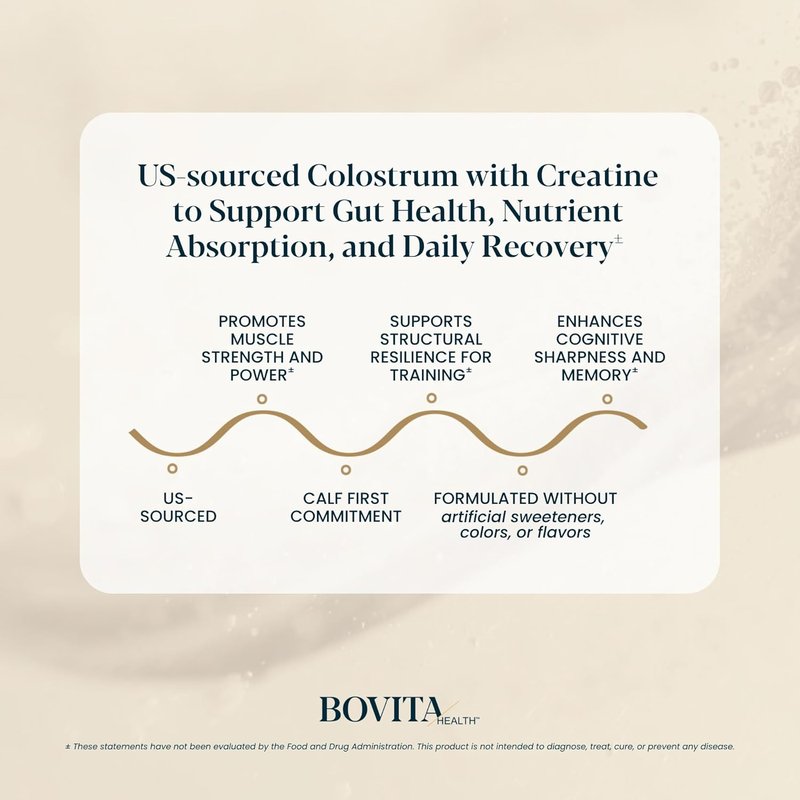 Calf-First Colostrum + Creatine Powder Supplement - 3g Bovine Colostrum & 5g Creatine, Unflavored, 30 Servings