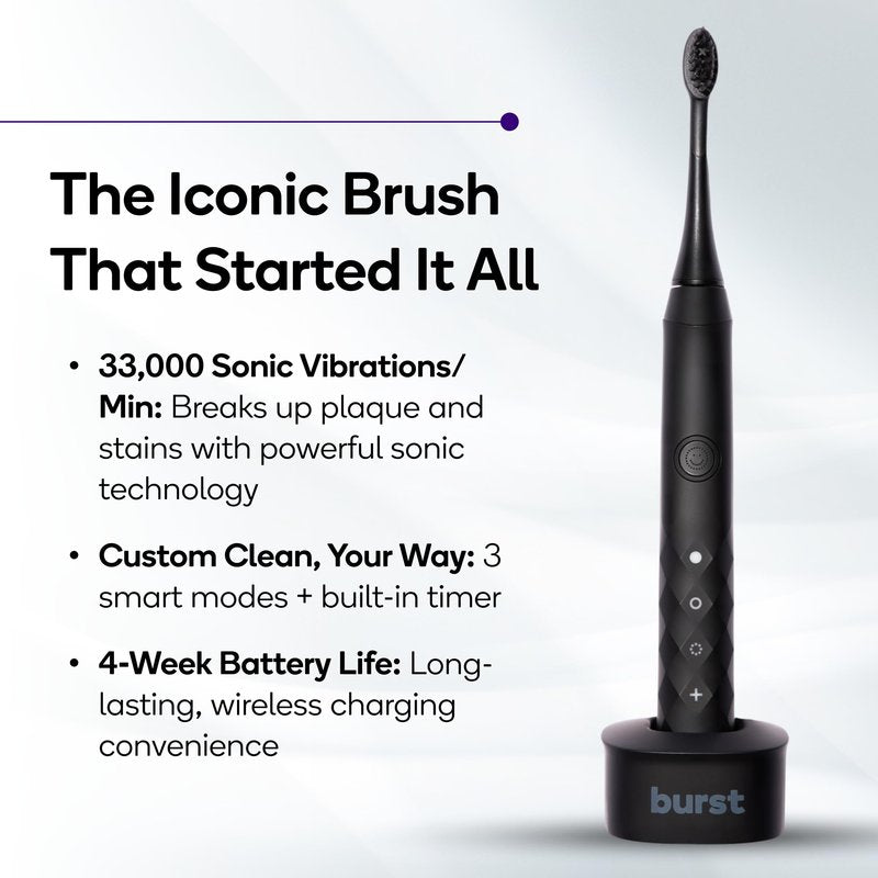 Burst Original Sonic Electric Toothbrush for Adults (Black) | Rechargeable Electric Sonic Toothbrush | Soft Bristle Deep Clean Stain & Plaque Removal | 3 Modes: Teeth Whitening, Sensitive & Massage