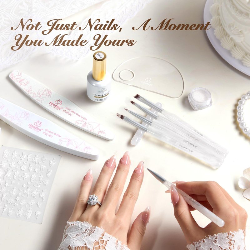 Beetles Summer Gel Nail Polish Kit with UV Light - Wedding Beauty French Manicure Kit, 15ml UV LED Soak Off French Tip Gel Polish Set with Nail Tools Nails Decoration
