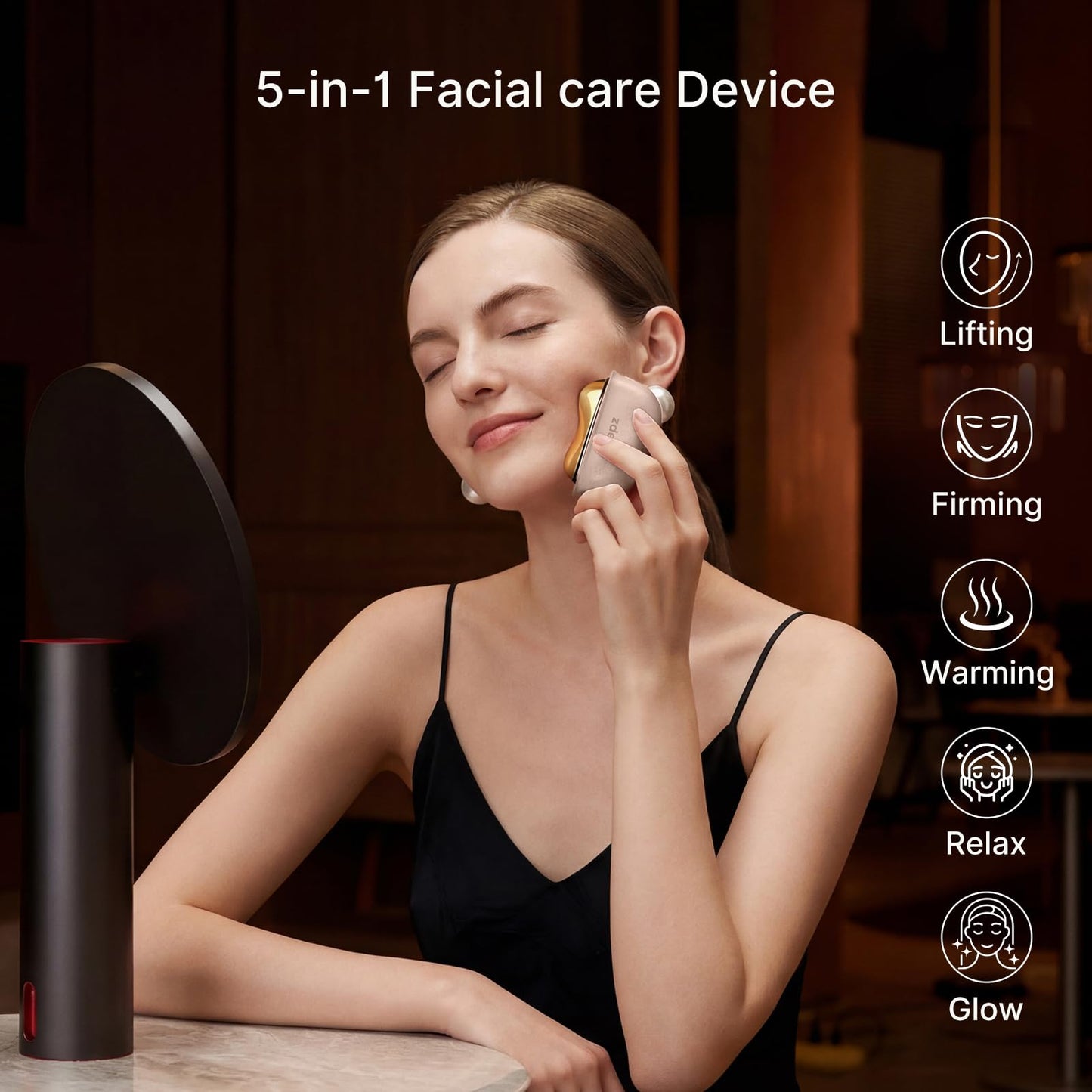 ZDEER GS5 Brass Electric Heated Gua Sha Facial Sculpting Tool with Vibration, Women's Facial Massager, LED Red Light Therapy for Neck & Face, Skin Firming Device, Premium Gift for Wife Mom, Pink
