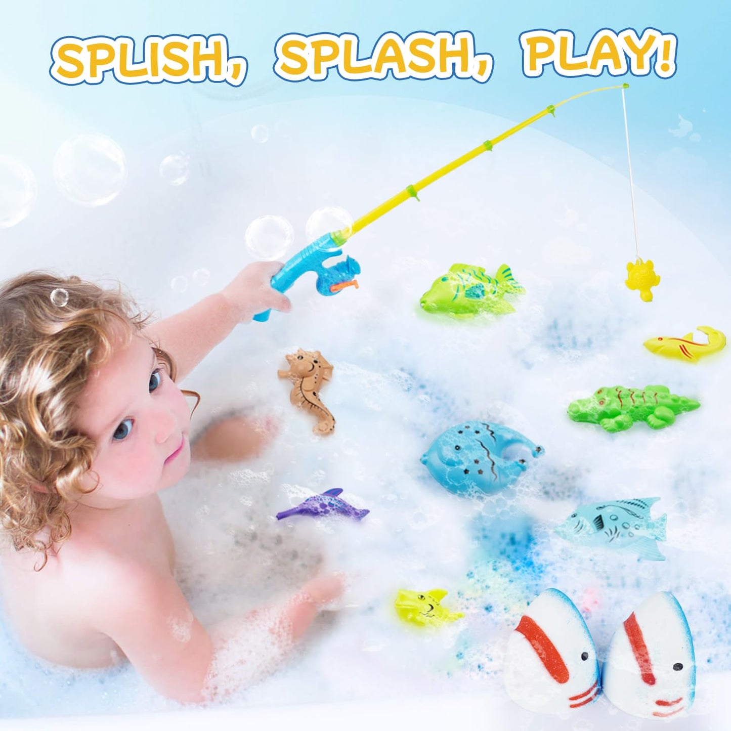Shark Bath Bombs for Kids with Surprise Fishing Toy Set, 8 Fun Exploding Bath Balls & 9 Fishing Toys, Natural Handmade Organic Bubble Bath Fizzies, Ideal Birthday Holiday Christmas Gift for Boys Girls