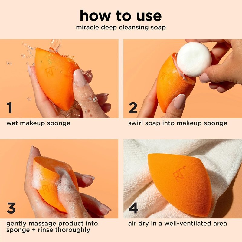 Real Techniques Miracle Blend Set - Makeup Sponge & Solid Soap for Deep Cleaning | Includes Travel Tote, Cruelty-Free