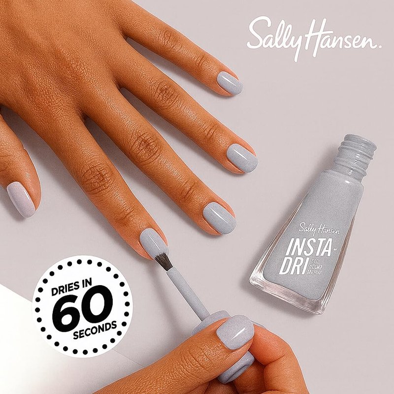 Sally Hansen Insta-Dri Nail Polish - Quick Dry, Long-Lasting Shine | Opaque Glitter | 726 Giving KISSES, Light Gray