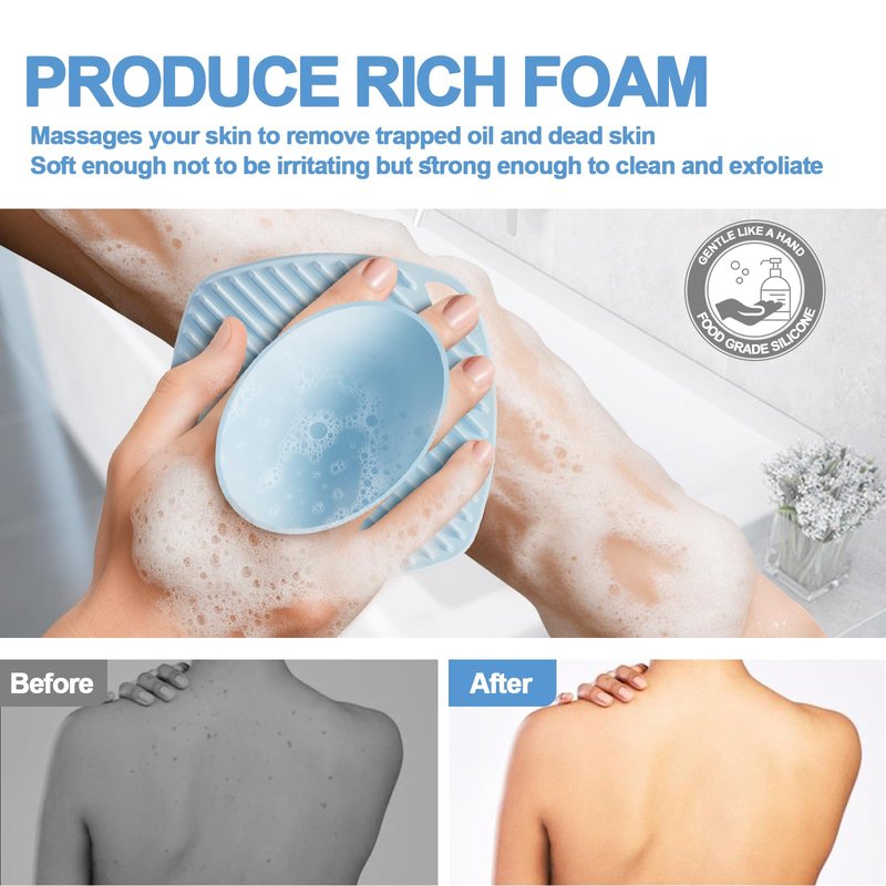ARIOSOX Silicone Body Scrubber, Bath Brush,Gentle Texture Exfoliating Body Scrubber for Men and Women On Sensitive Skin, Soft Scrubber Builds Up Lather, Deep Skin Clean (Blue)