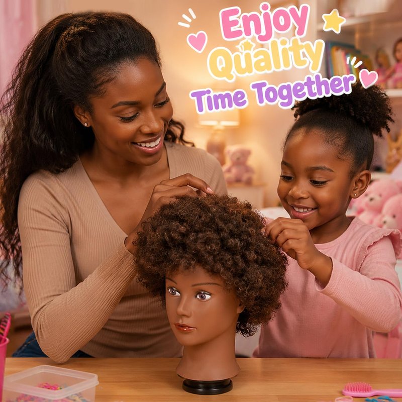 headdoll Afro Curly Mannequin Head with 100% Human Hair Curly Hair Hairdresser Hair Styling Cosmetology Manikin Head Doll head for Hairdresser Practice Styling Dye Braiding with Clamp Stand