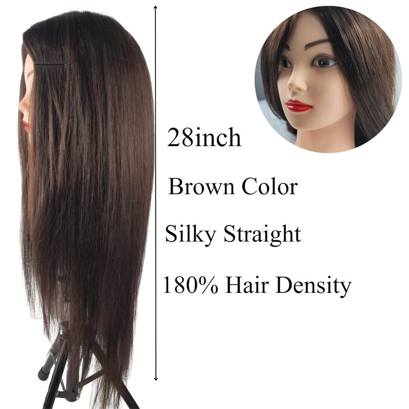 Real Hair Mannequin Head - 28 Inch Styling Practice Doll for Braiding & Cutting | Cosmetology Training Tool