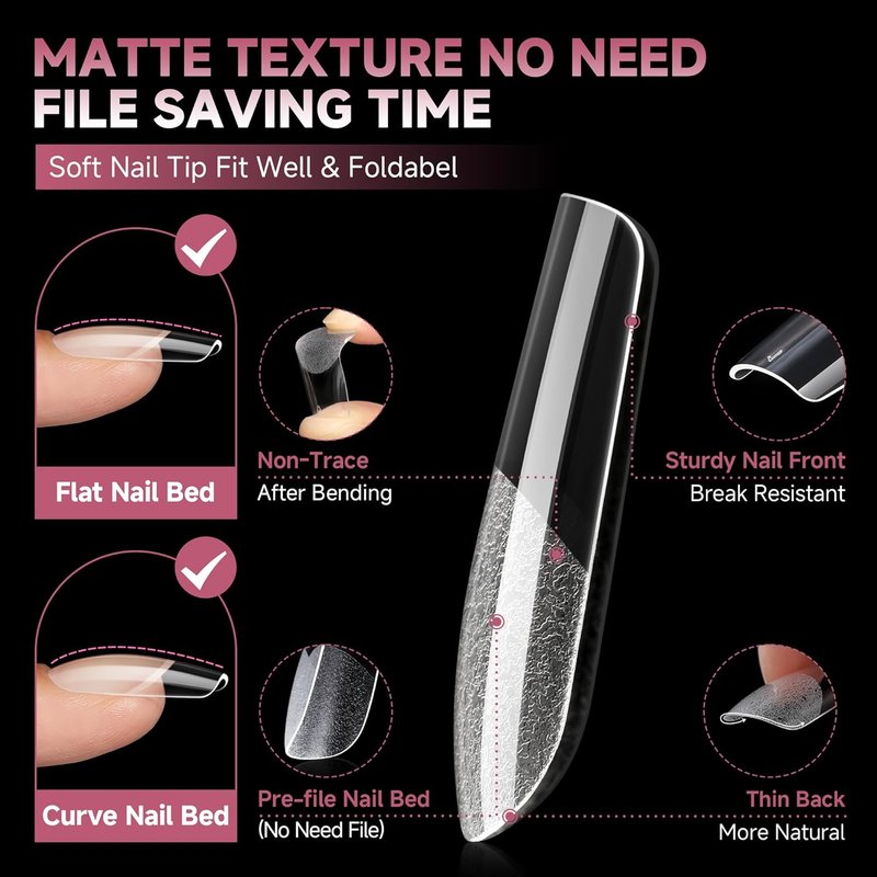Medium Square Gel Nail Tips - Half Matte Full Cover Acrylic | 312pcs, 12 Sizes for DIY Nail Art