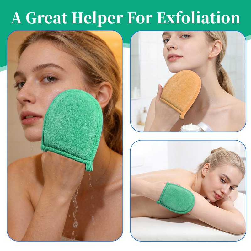 2 Pcs Exfoliating Facial Scrubber Mitt, Face Deep Exfoliating Cleaning Polishing Gloves Facial Cleansing Mitts Dead or Dry Skin Remover Face Cleaning Gloves for Men & Women (Green, Orange)