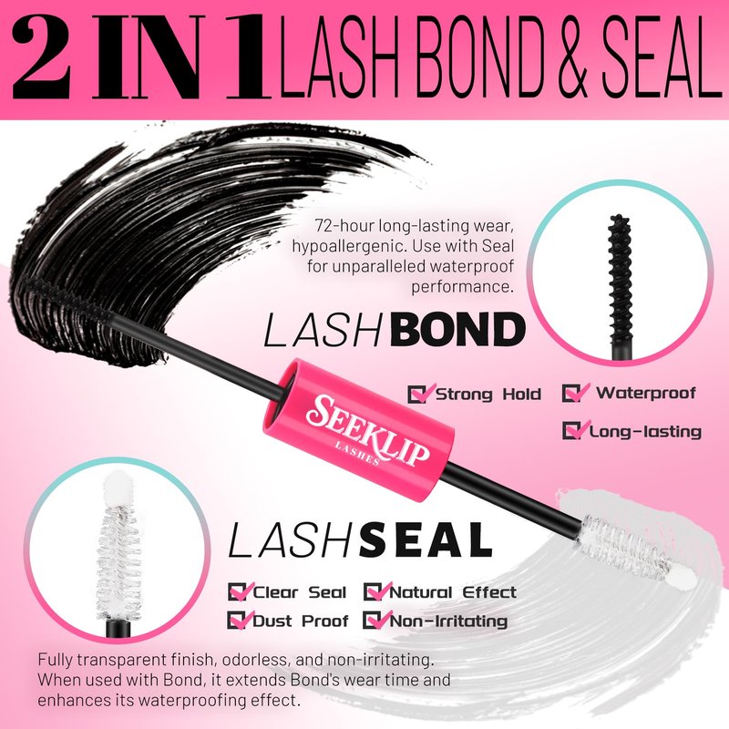 Lash Cluster Glue Waterproof Black Bond and Seal Eyelashes Glue Long Lasting Lash Glue for Eyelash Clusters 72 Hours Gentle Cluster Lashes Glue Frost Protection Lash Bond and Seal (Black,10ml)