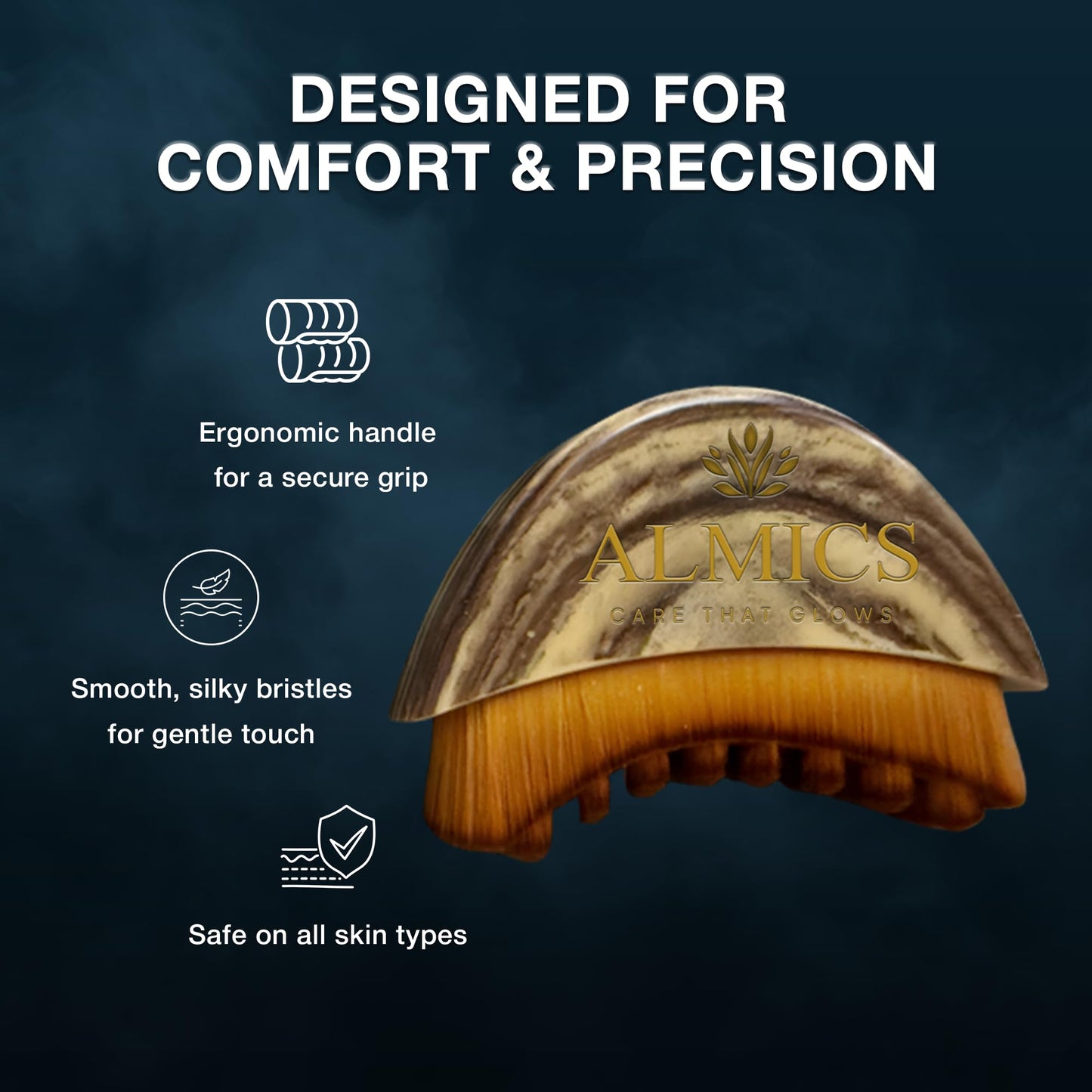 Almics Lymphatic Contour Face Brush, Lymphatic Drainage Massager for Face, Chin & Jawline Sculpting, Dry Brushing Tool to Reduce Puffiness, Ergonomic Design for Anti-Swelling & Fatigue Relief