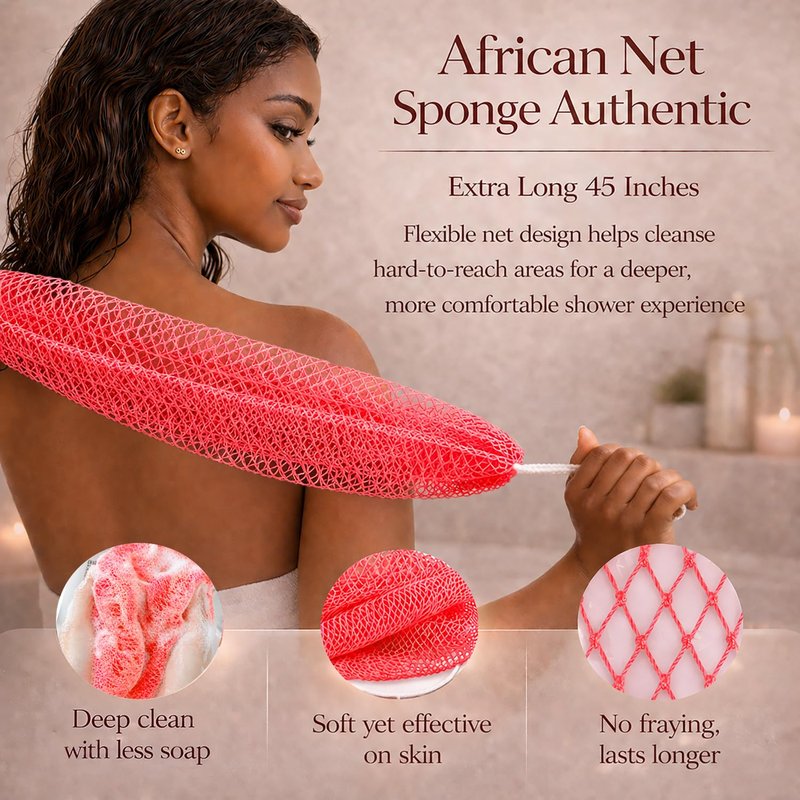 African Net Sponge Authentic, 6 Pcs Real African Exfoliating Net Sponge with Knots for Daily Shower Stretch Back Scrubber for Women and Men Bath Travel Gift Gym Use (6 Pcs)