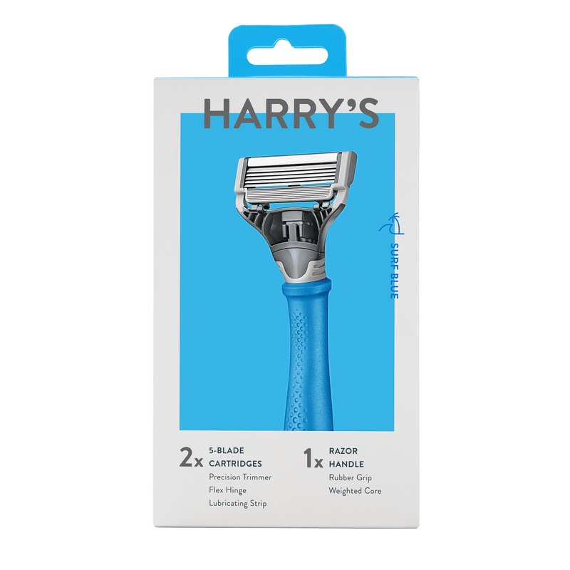 Harry's Original Razors for Men - Two 5-Blade Cartridges and 1 Razor Handle - German Engineered - Surf Blue Edition