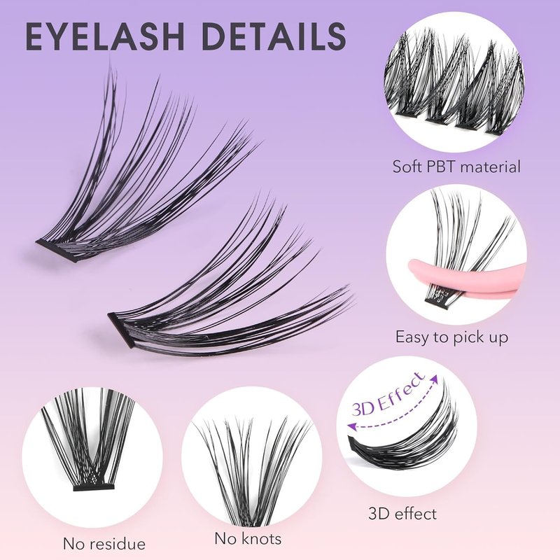 PITHER Lash Extension Kit - 280pcs DIY Eyelash Extensions with Bond, Sealant & Tweezers | 0.07mm 10-16mm Volume Clusters