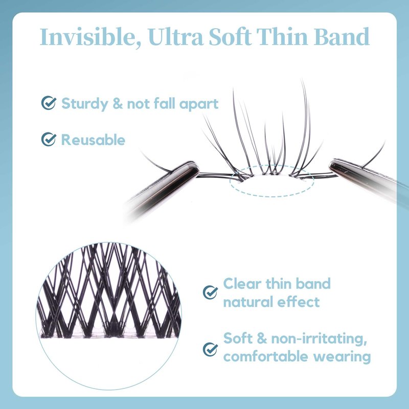 GAQQI Lash Clusters Wispy & Natural Eyelash Clusters Clear Band, 10-14mm Cluster Lashes 120PCS, Cluster Eyelash Extensions C Curve, Cluster Lashes Ultra-thin & Soft Invisivle Band (FEATHER)