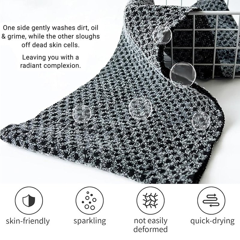 3 Pack Exfoliating Shower Towel, Long Exfoliating Washcloth Towels, Exfoliator Shower Towel Back Body Scrubber Scrub Cloth for Men & Women (Black,Pink,Blue)