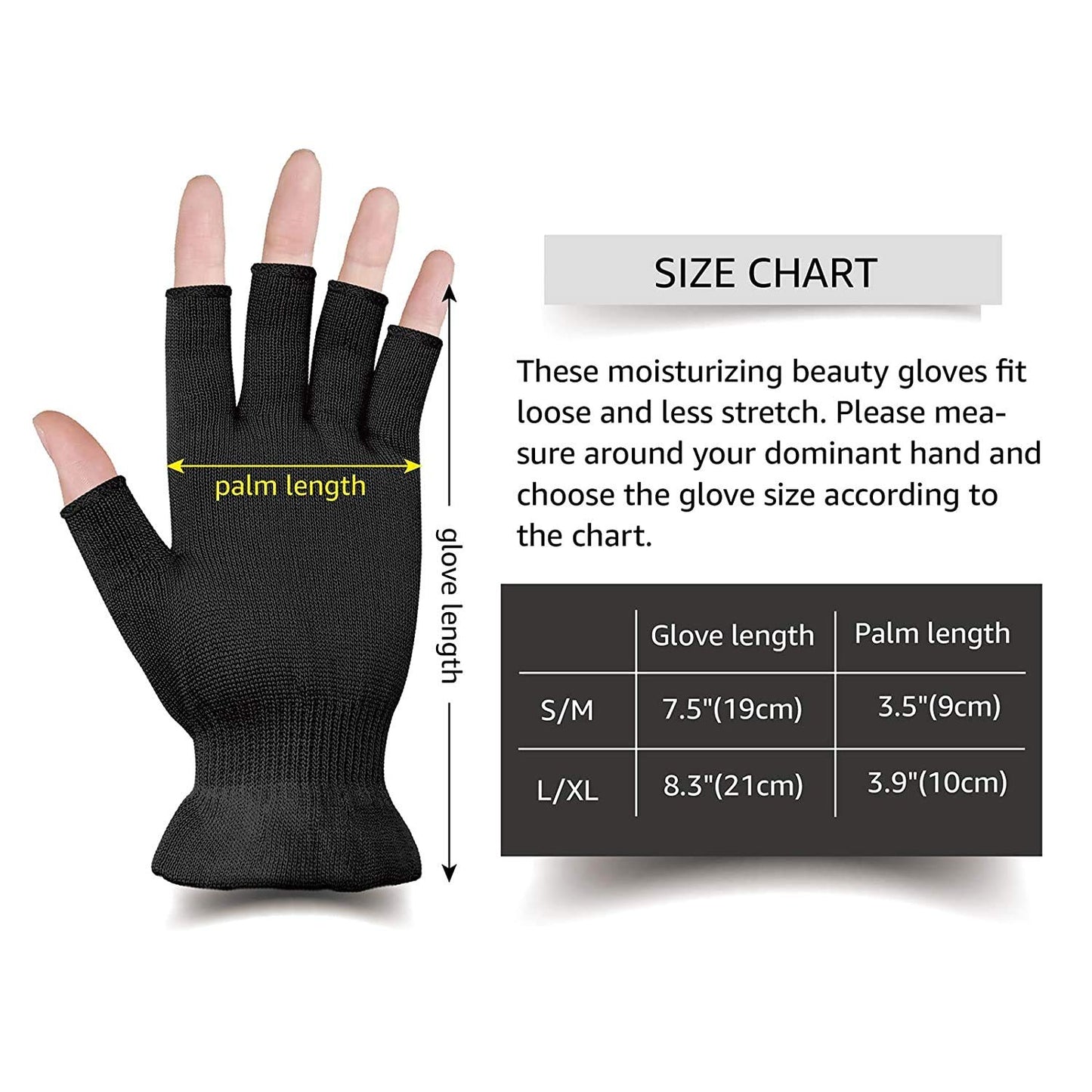 MIG4U Fingerless Moisturizing Gloves, Half Finger Touchscreen Beauty Glove for Eczema, SPA, Dry Hands, Skin Treatment, Summer Sun UV Protection (S/M, Black-1pair)
