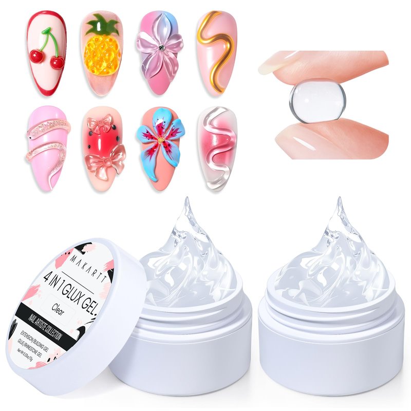Makartt 3D Gel Nail Art: 4 in 1 Clear Solid Gel Builder for Extension UV Nail Glue for Acrylic Nails Rhinestones 3d Sculpting Gels Hard Gels for Nails UV/LED Nails Lamp Required 15ML 2 Bottles