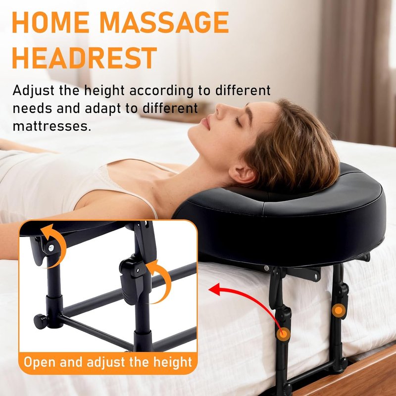 Skiennix Massage Headrest - Adjustable Face Cradle for Bed | Portable Black Pillow for Eye Surgery