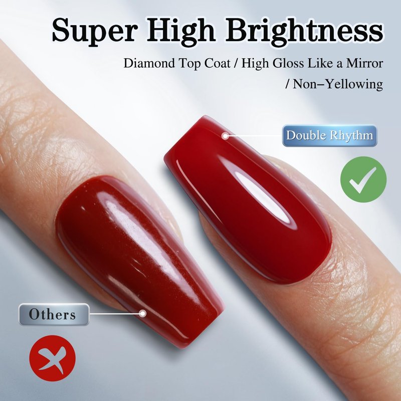 Double Rhythm 15ML No Wipe Gel Top Coat - Iridescent Glitter Shimmer for DIY Home Manicure