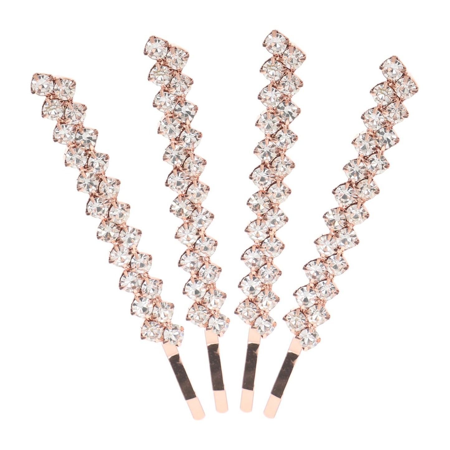 Uonlytech Hair Jewelry Clip, 1 Set 2 Pairs Rhinestone Hair Barrette, Rose Gold Fashion Hair Clip for Women